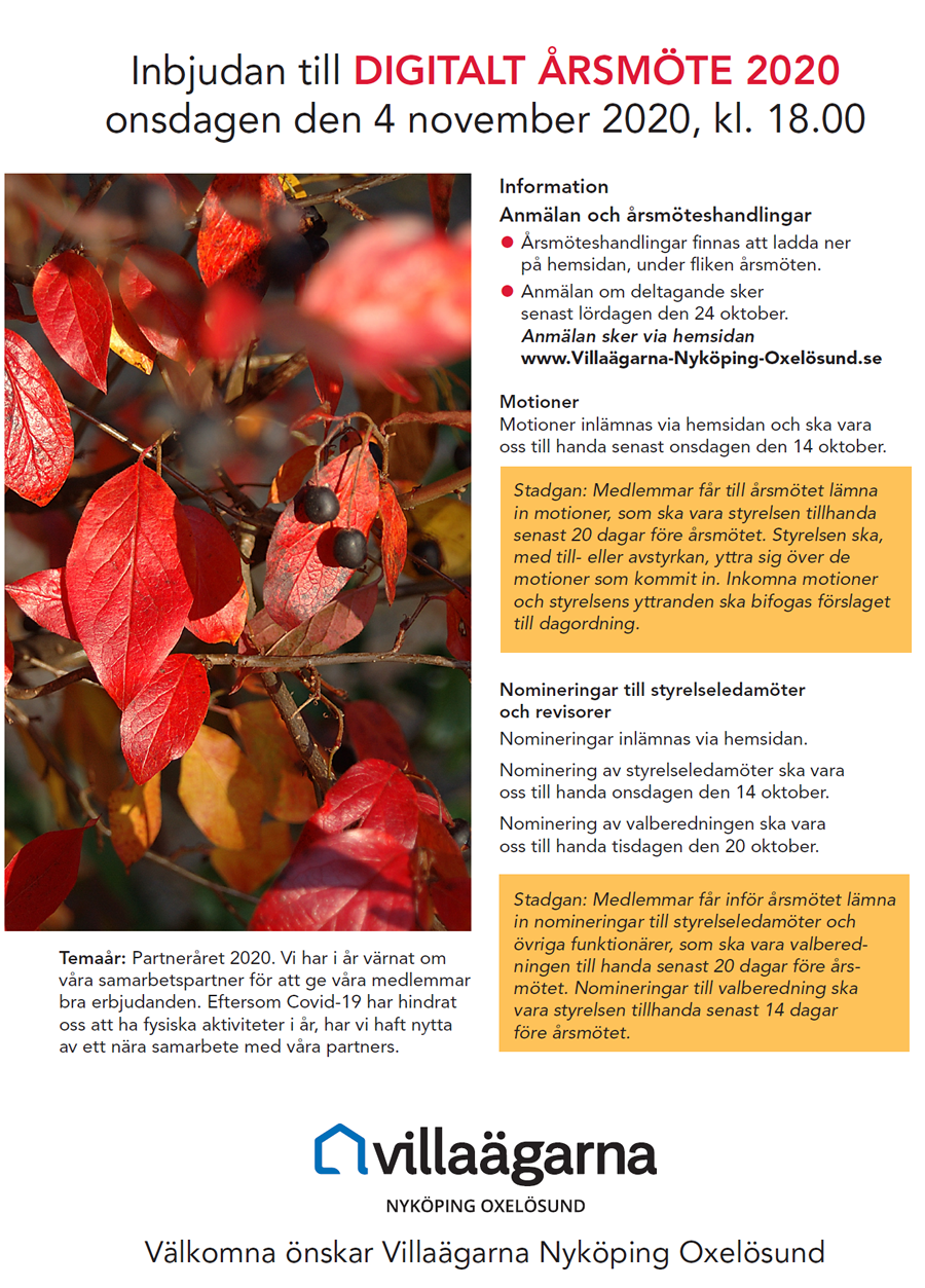 Inbjudan Årsmötet 900p 2020
