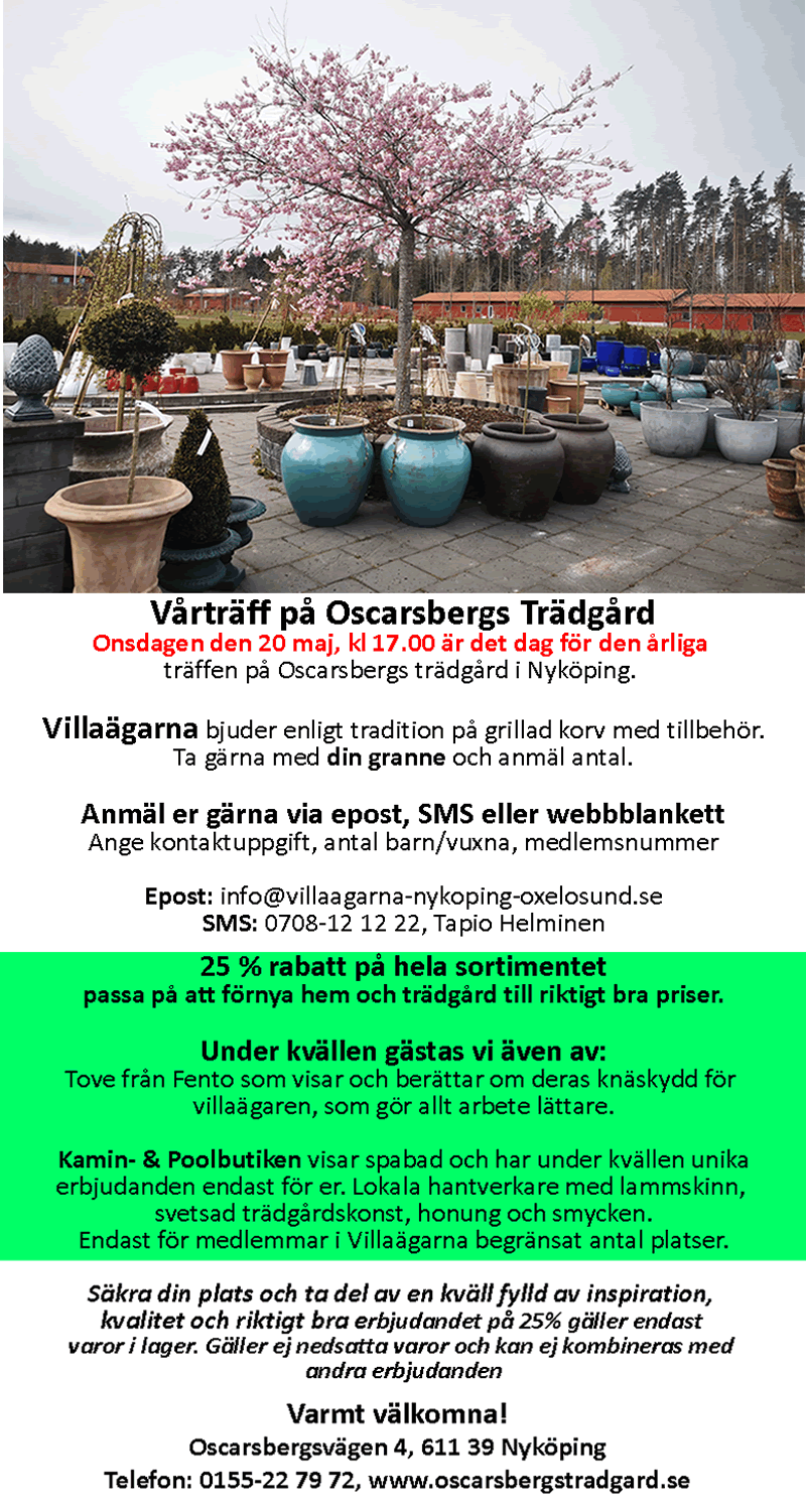Oscarsbergsträdgård Agenda 20maj 800p 2026
