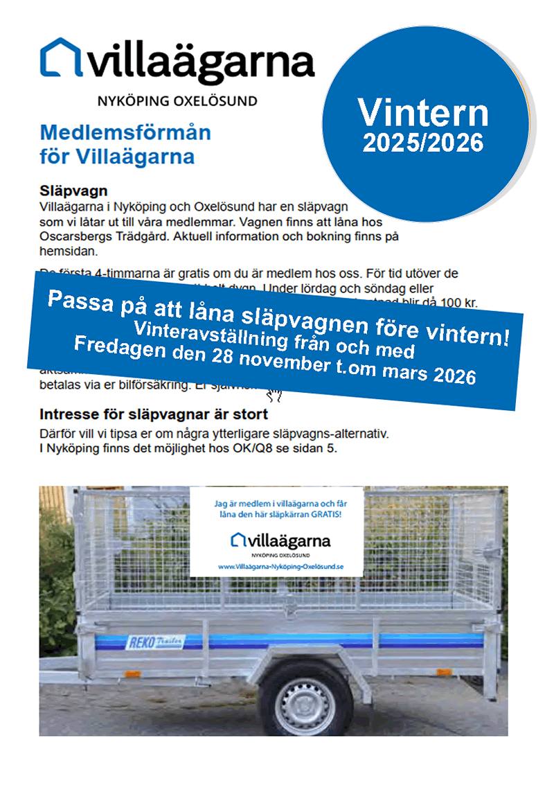 Villaägarna Nyköping Oxelösund Släpvagn vinter 2025/2026